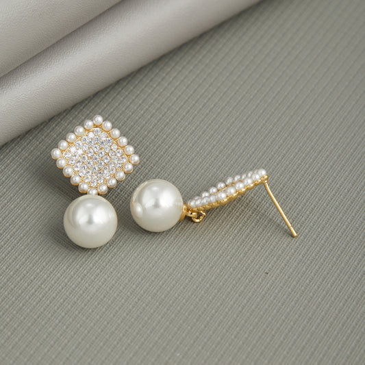 Elegant Silver Earrings with Pearls and Diamonds