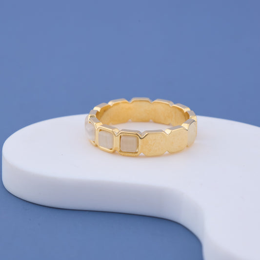White Square Stone Gold Ring