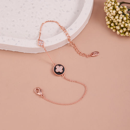 Stainless Steel Rose Gold-Plated AD Studded Floral Wraparound Bracelet