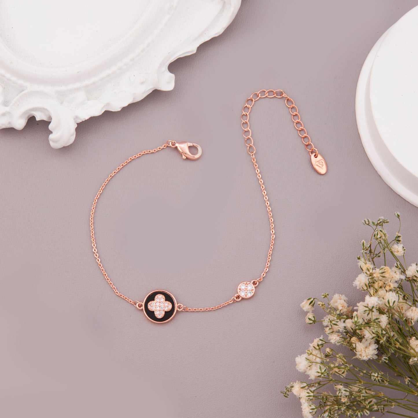Stainless Steel Rose Gold-Plated AD Studded Floral Wraparound Bracelet