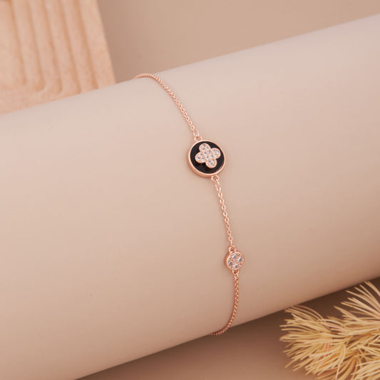 Stainless Steel Rose Gold-Plated AD Studded Floral Wraparound Bracelet