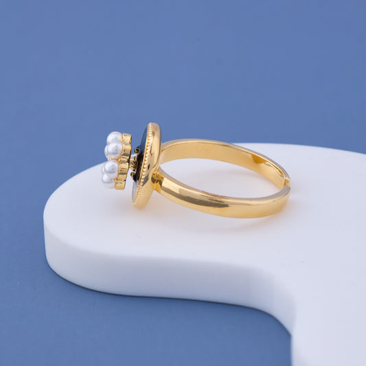 Black Round Pearl Flower Ring