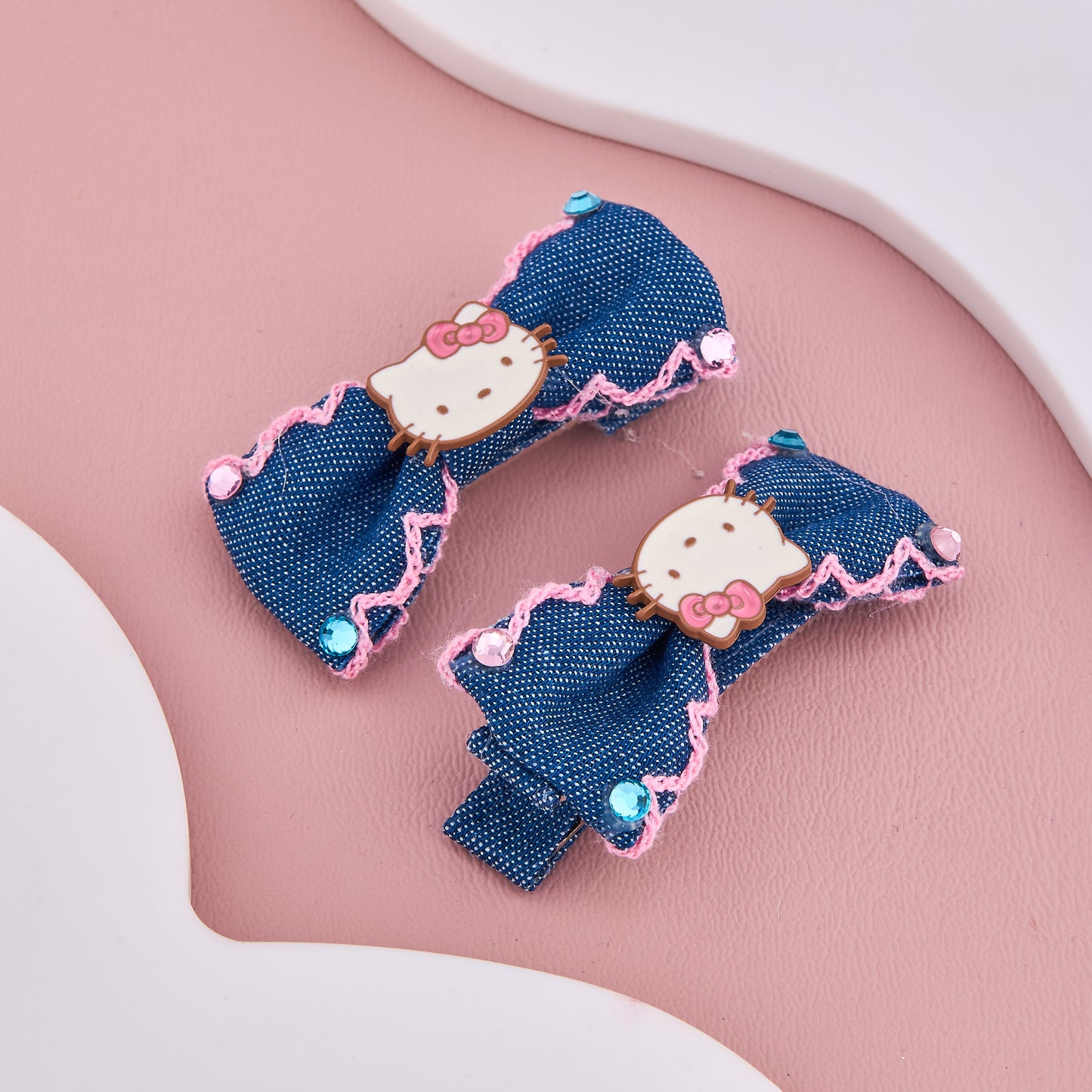 Cute Denim Hello Kitty Hair Clips