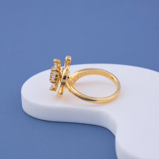Golden Crystal Petal Flower Ring