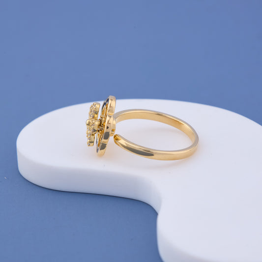 Black Enamel Clover Flower Ring