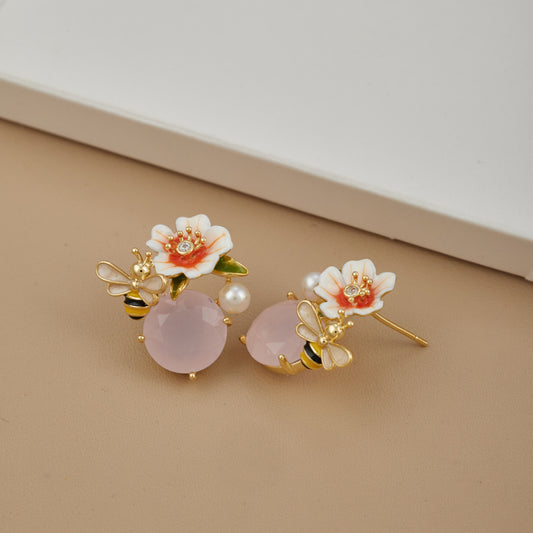 Elegant Bee and Flower Motif Earrings