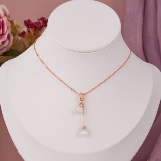 Rose Gold Drop Pendant Necklace with Elegant Pearls