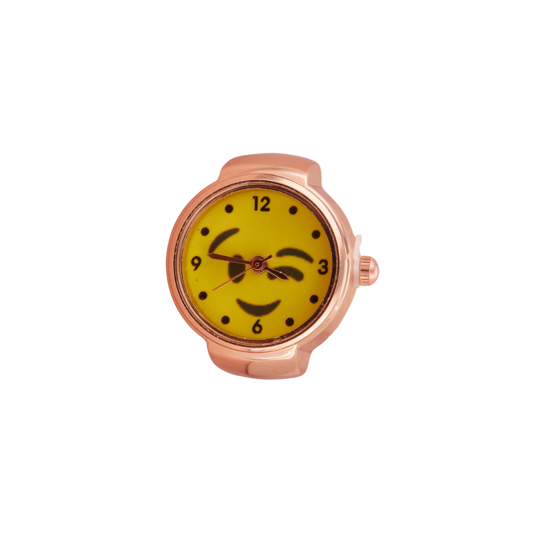 Buy Rose Gold Ring Watch with Yellow Dial and Stylish Print for Women