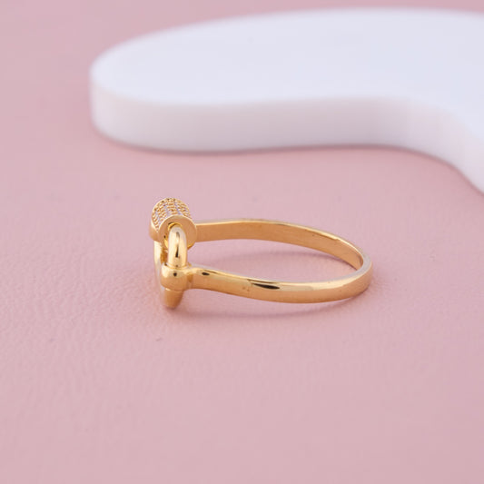 Gold Link Ring with Pave CZ Detailing