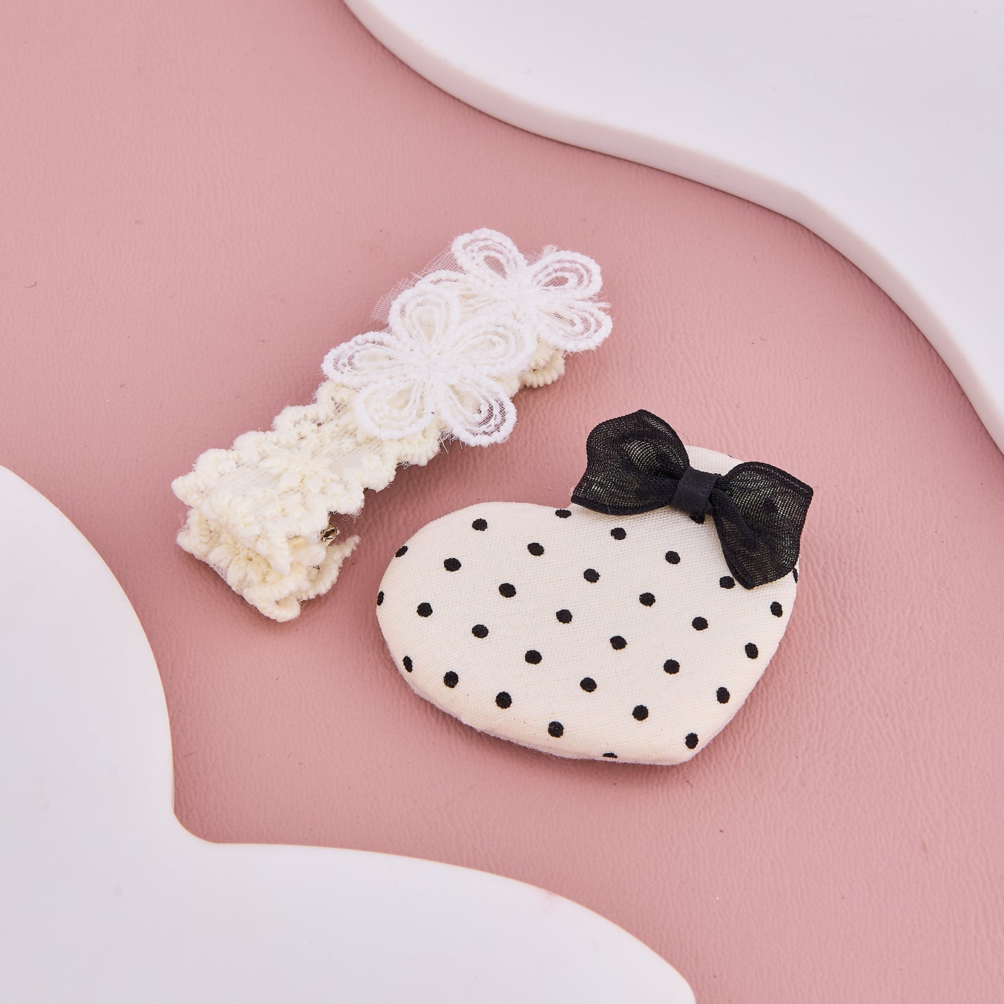 Heart & Lace Bow Hair Clips