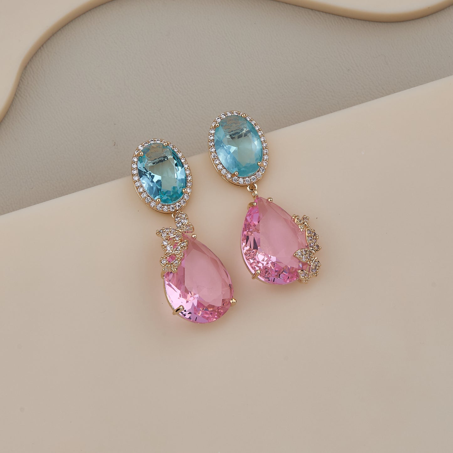 Aqua Pink Teardrop Earrings