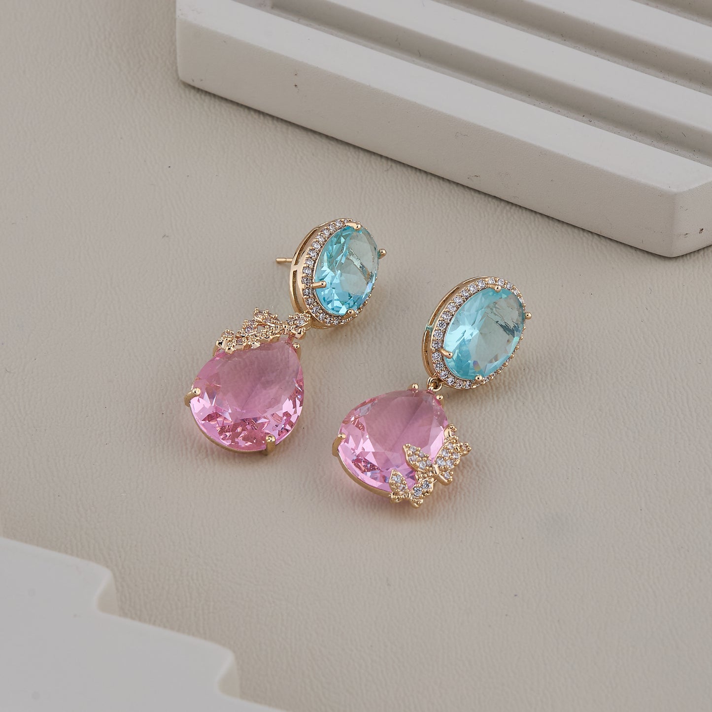 Aqua Pink Teardrop Earrings