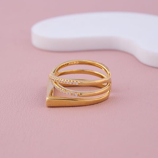 Gold Criss-Cross CZ Ring with Black Enamel Band