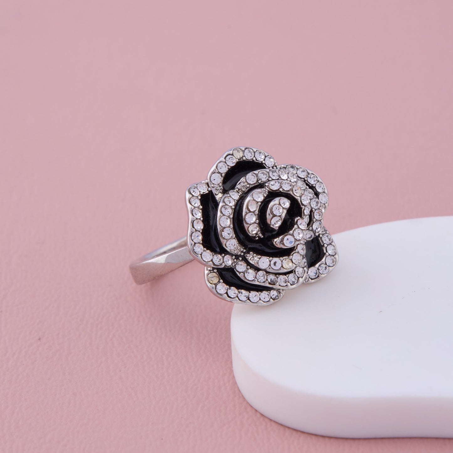 Black Rose Crystal Statement Ring