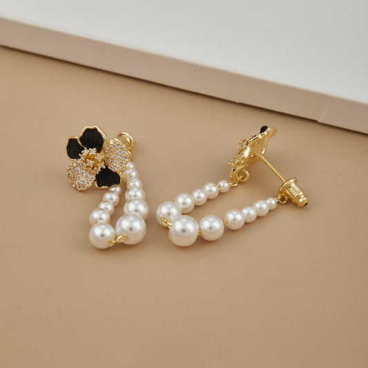 Floral Pearl Earrings with Gemstones & Beads