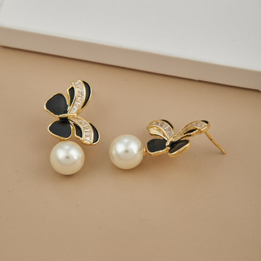Butterfly & Pearl Elegance Earrings