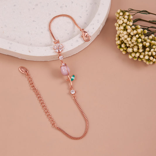 Stainless Steel Rose Gold Plated Wraparound Bracelet with American Diamonds