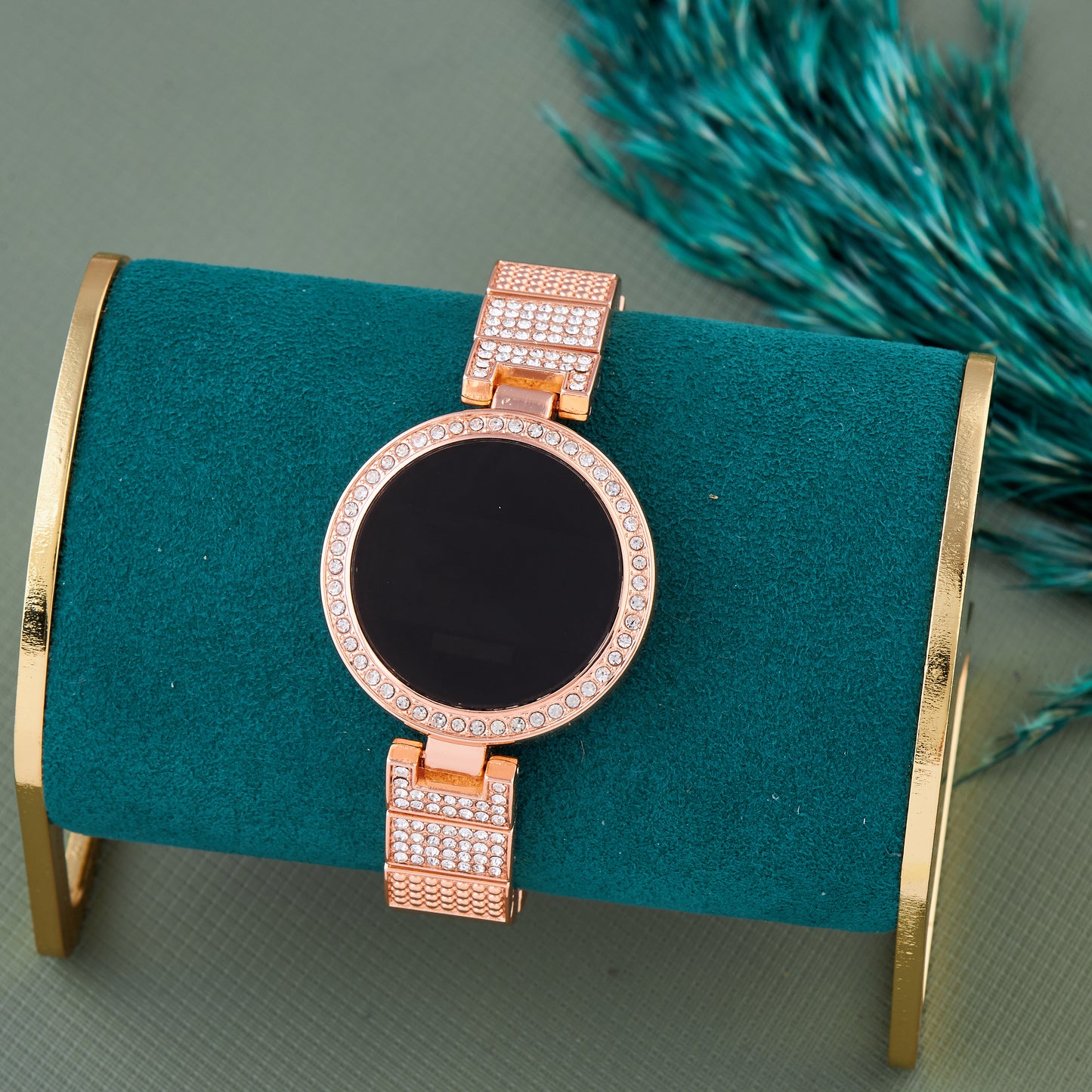 Elegant Rose Gold Digital Watch with Crystal Detailing