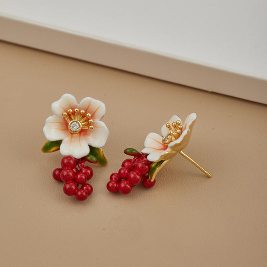 Floral Red Bead Earrings