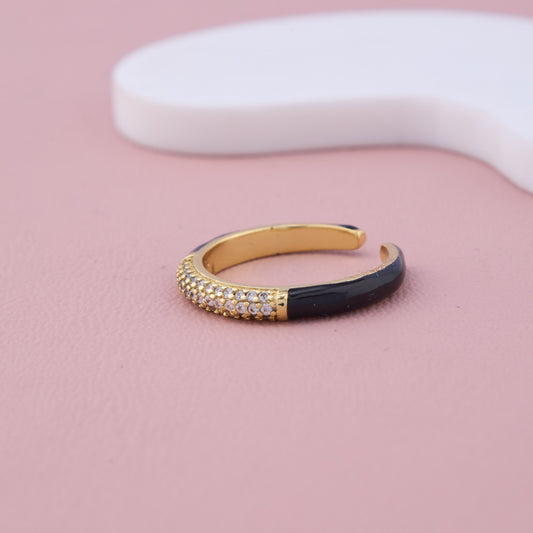 Gold Adjustable Band with Black Enamel