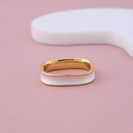 Gold Square Band with White Enamel Detailing