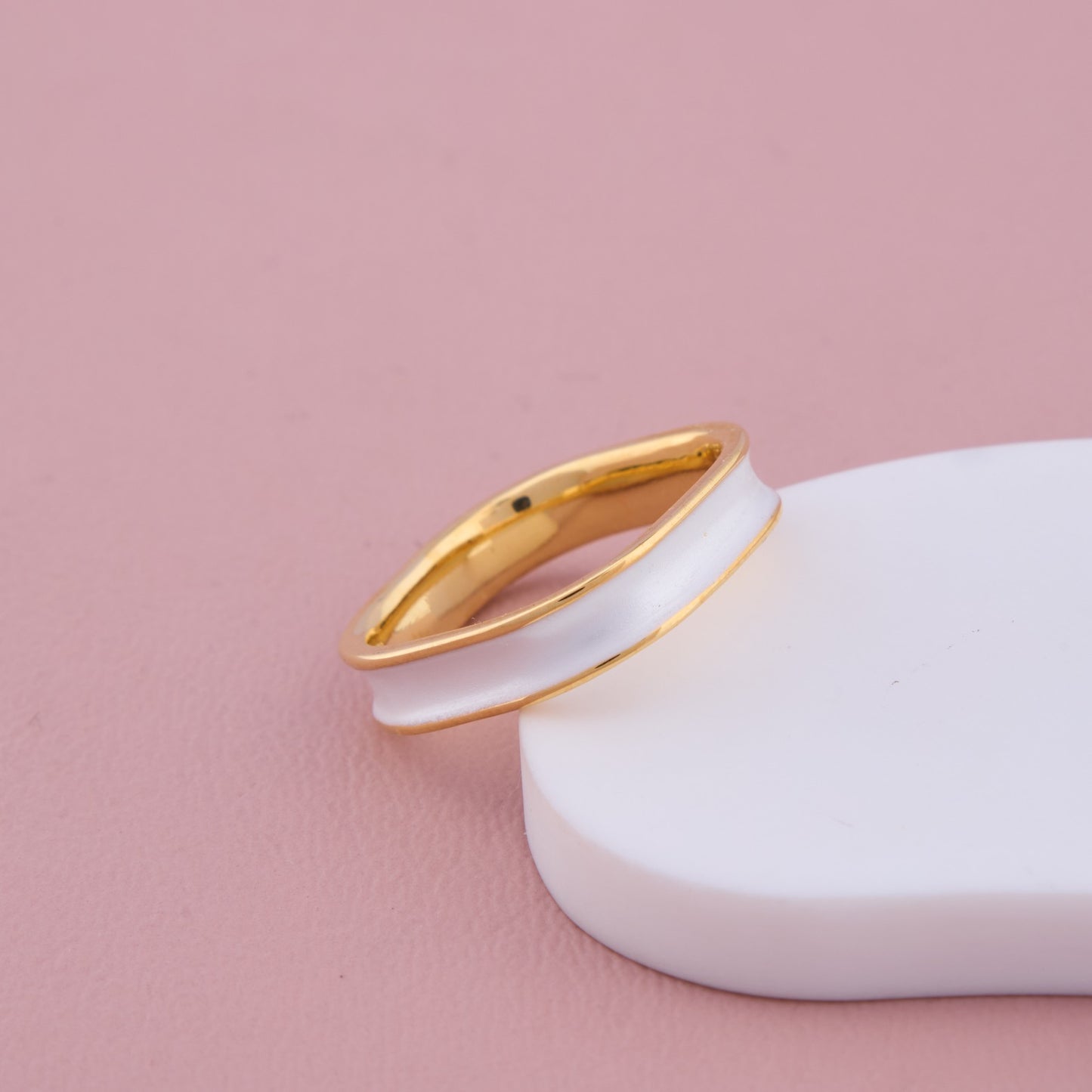 Gold Square Band with White Enamel Detailing