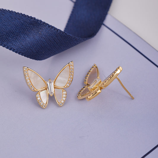 Gold Butterfly Earrings with Diamonds
