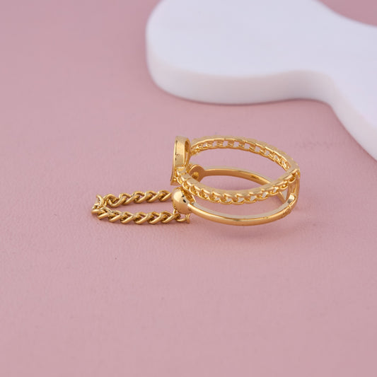 Gold Smiley Face Adjustable Chain Ring