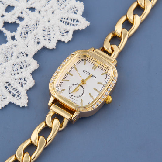 Chic Gold Square-Dial Crystal-Accent Watch for Women