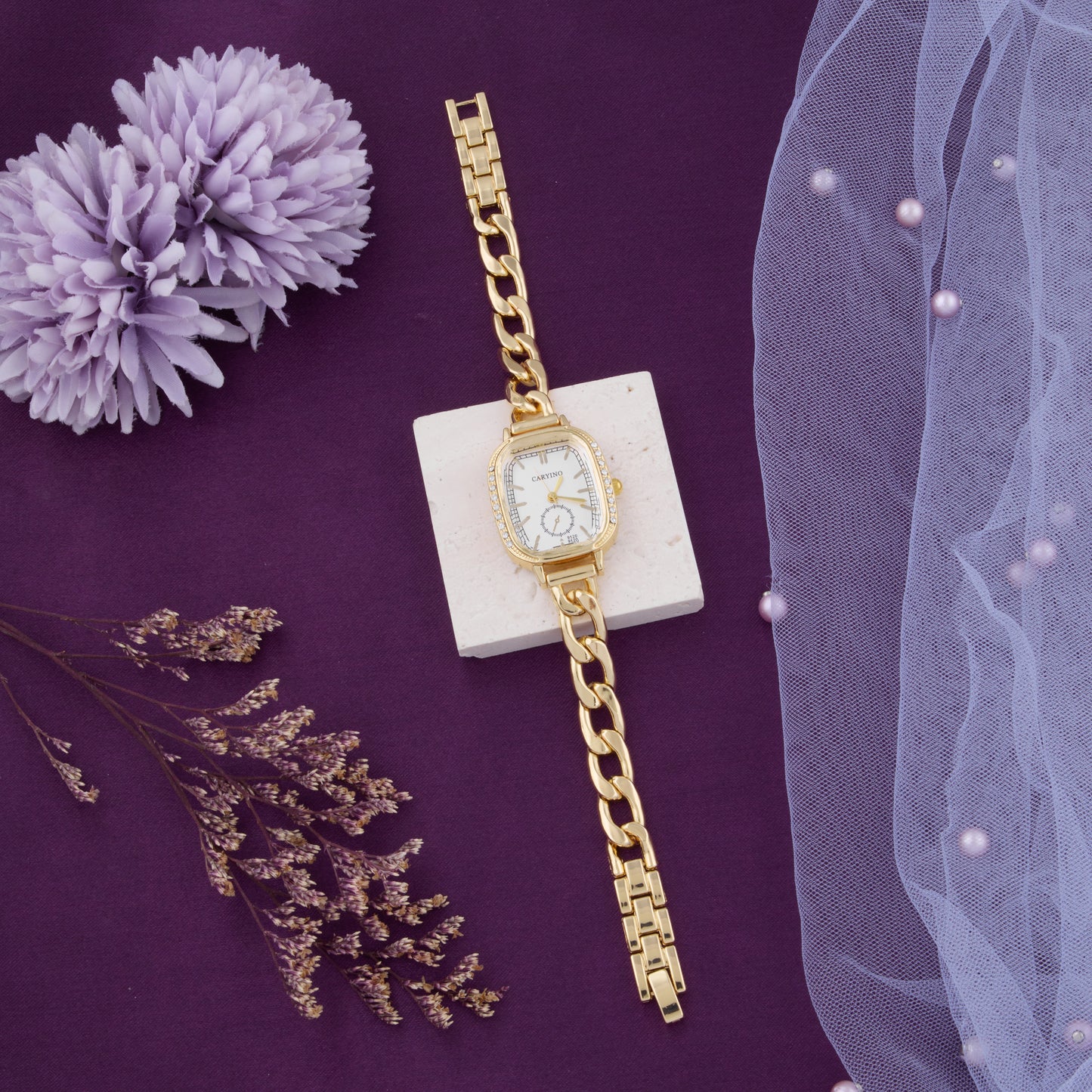 Chic Gold Square-Dial Crystal-Accent Watch for Women