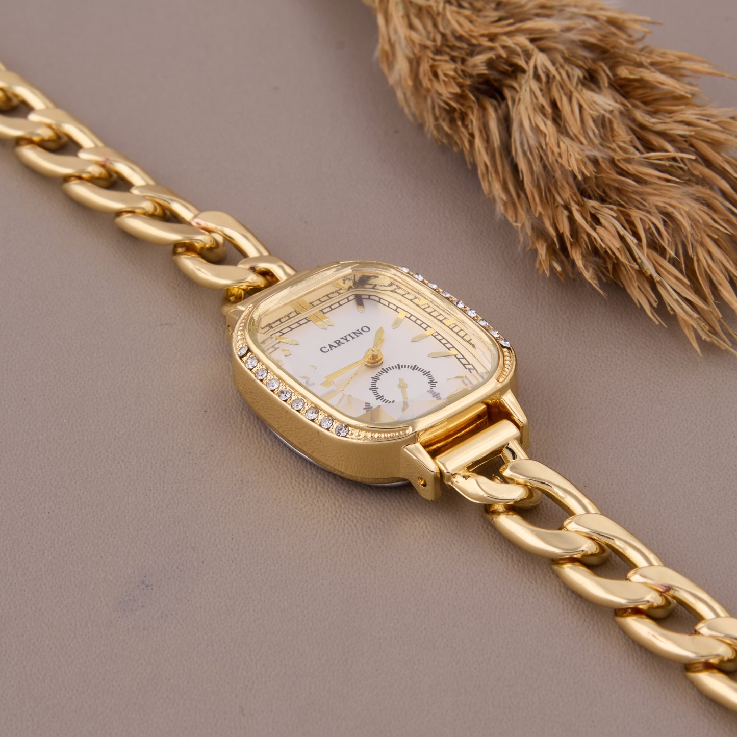 Chic Gold Square-Dial Crystal-Accent Watch for Women