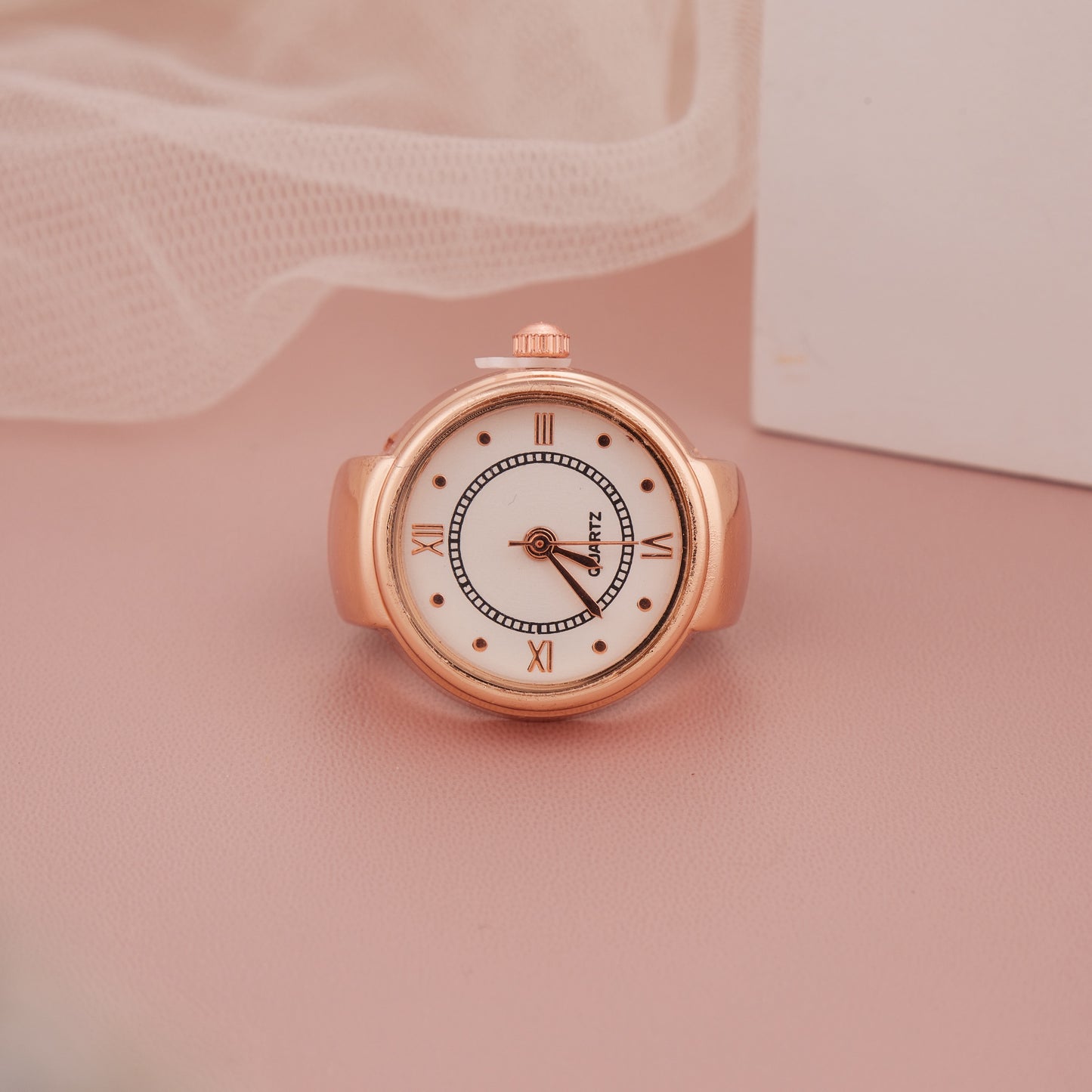 Rose Gold Ring Watch with Roman Numerals & Classic White Dial – GC Premium Jewellery