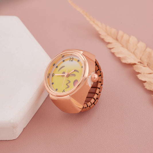 Rose Gold Ring Watch with Cute Emoji Yellow Dial for Women & Girls – GC Premium Jewellery