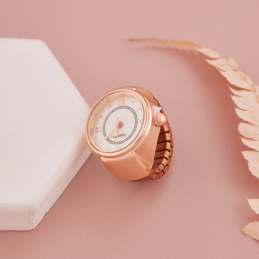 Rose Gold Ring Watch with Roman Numerals & Classic White Dial – GC Premium Jewellery