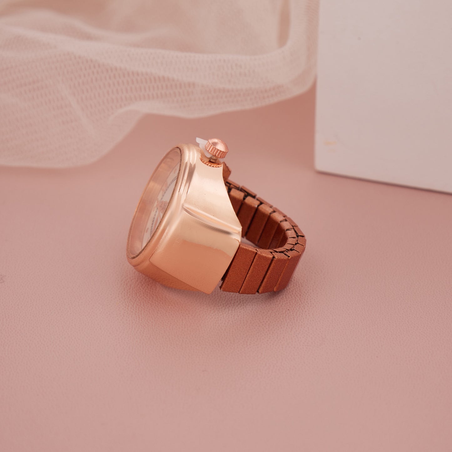Rose Gold Ring Watch with Roman Numerals & Classic White Dial – GC Premium Jewellery