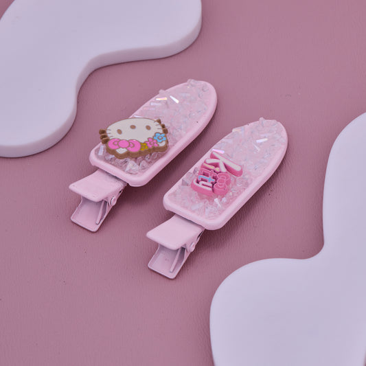 Glitter Pink Kitty Hair Clips