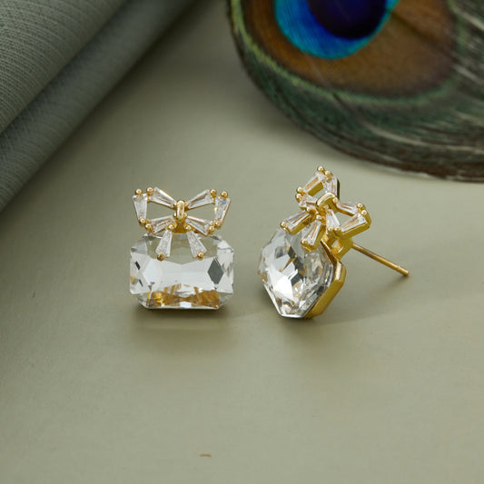 Bow Motif Earrings with Gemstone Elegance