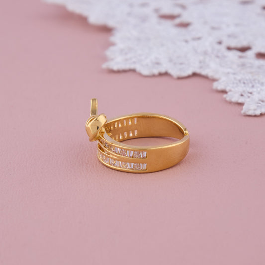 Gold Bow Knot Adjustable Ring with Baguette