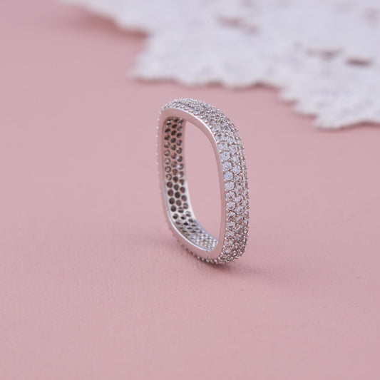 Silver Square Band Ring with Full CZ Pave Setting