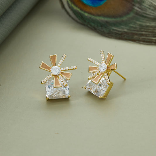 Starburst Gold Earrings with Crystals