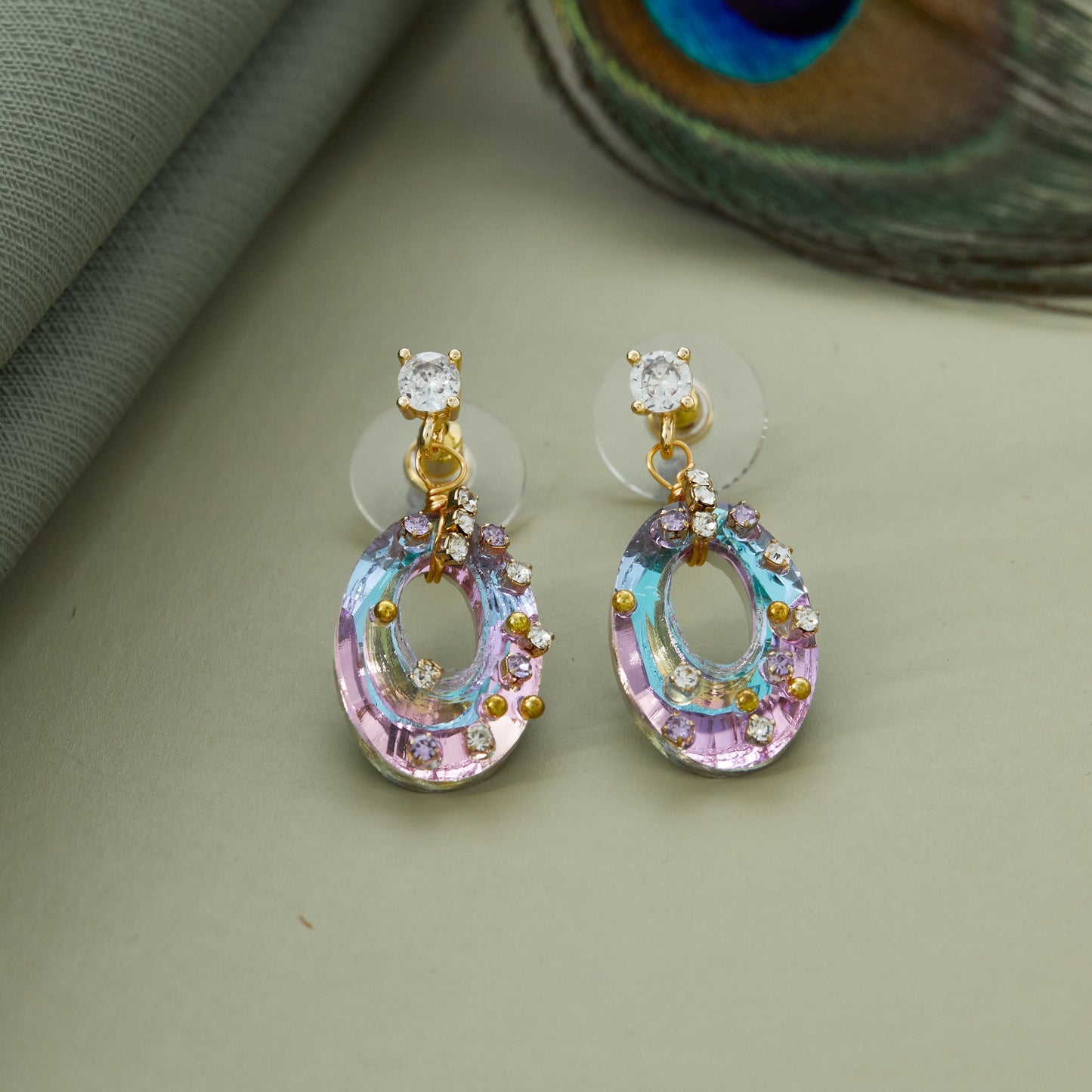 Multicolor Crystal Oval Drop Earrings