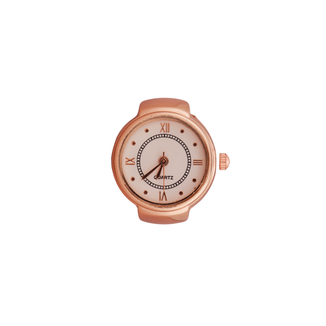 Rose Gold Ring Watch with Roman Numerals & Classic White Dial – GC Premium Jewellery