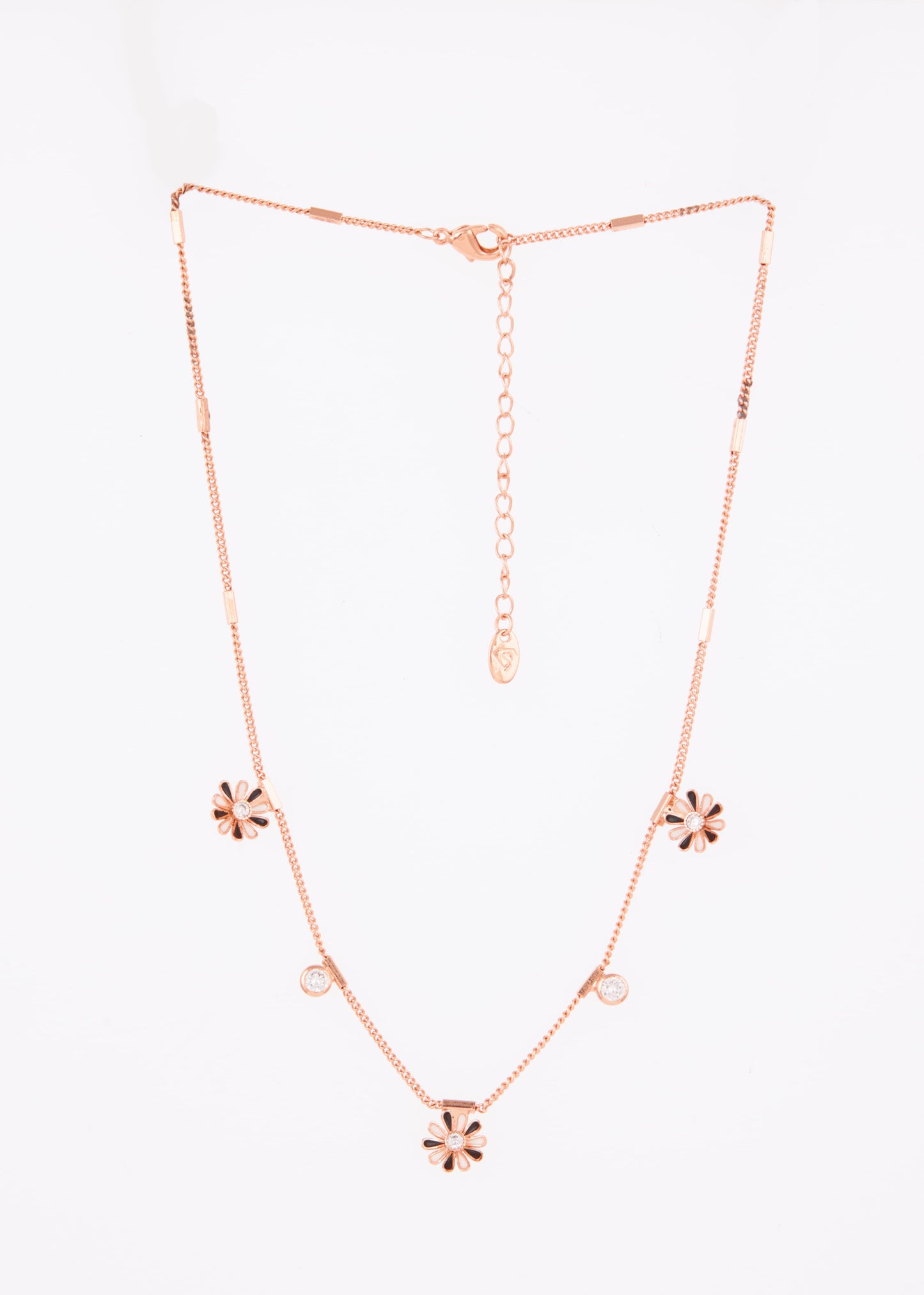 Stainless Steel Rose Gold Plated American Diamond Studded Necklace for Women
