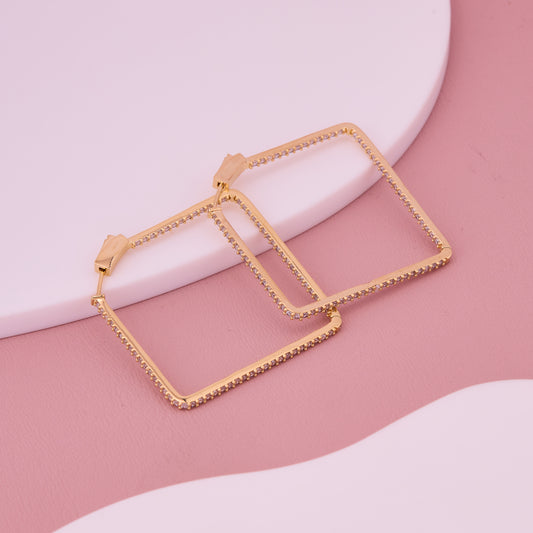 Gold-Plated Diamond Cut Square Hoop Earrings