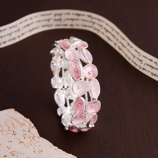 Pink Meenakari Silver Tone Bracelet for Women