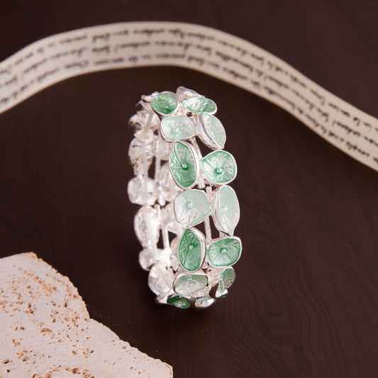 Green Meenakari Silver Tone Bracelet for Women