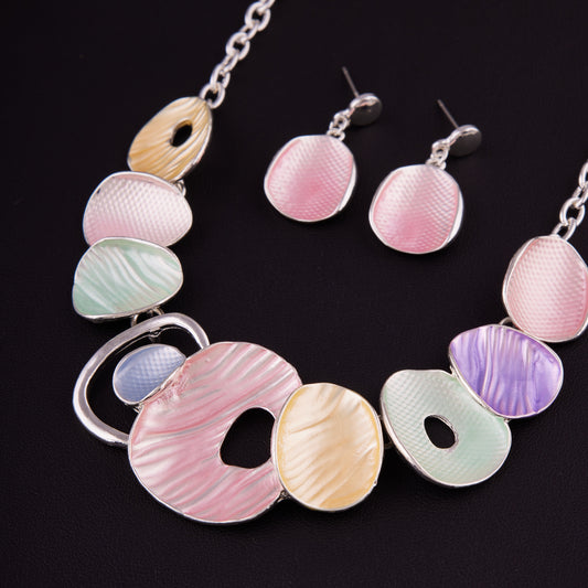 Pastel Elegance Multicolor Necklace & Earrings Set – Modern Artistry