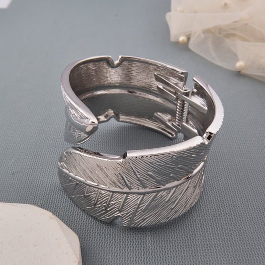 Bold Silver-Tone Leaf Cuff Bracelet