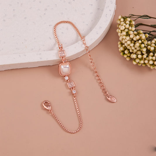 Stainless Steel Rose Gold-Plated AD Studded Floral Wraparound Bracelet