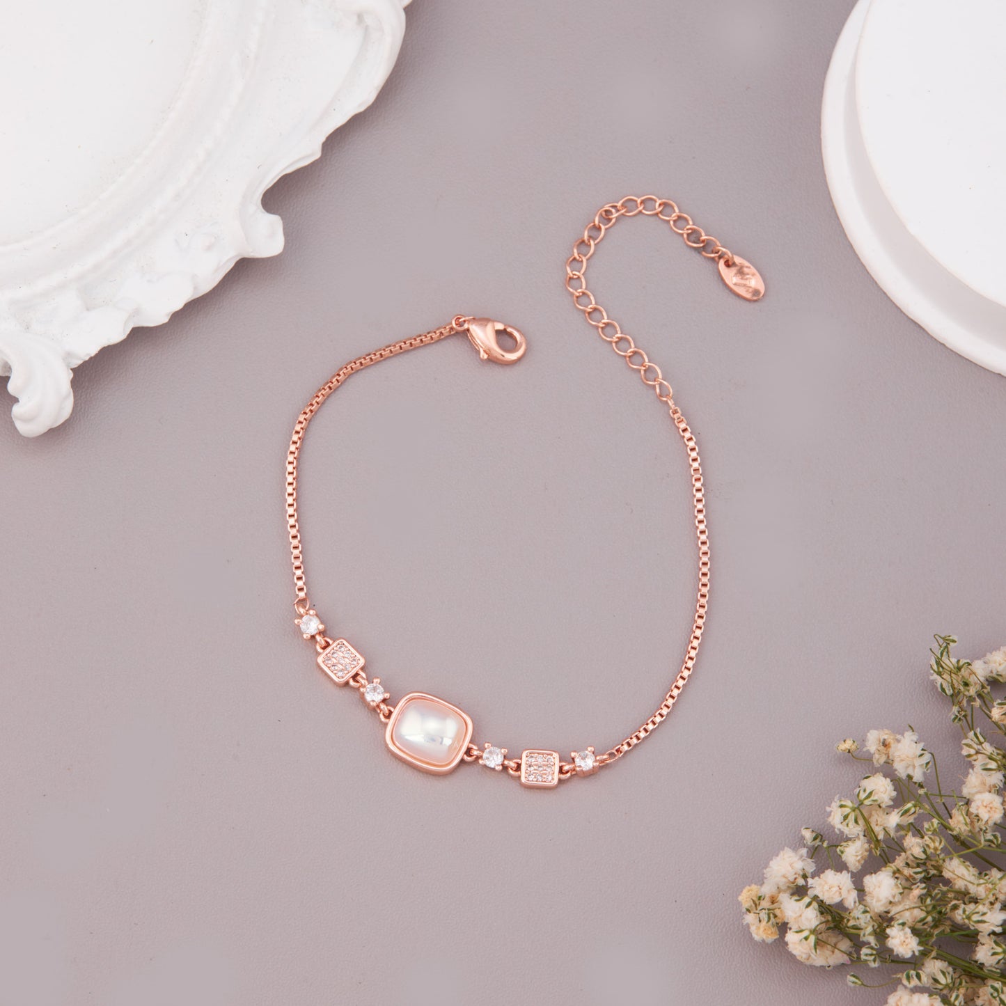 Stainless Steel Rose Gold-Plated AD Studded Floral Wraparound Bracelet